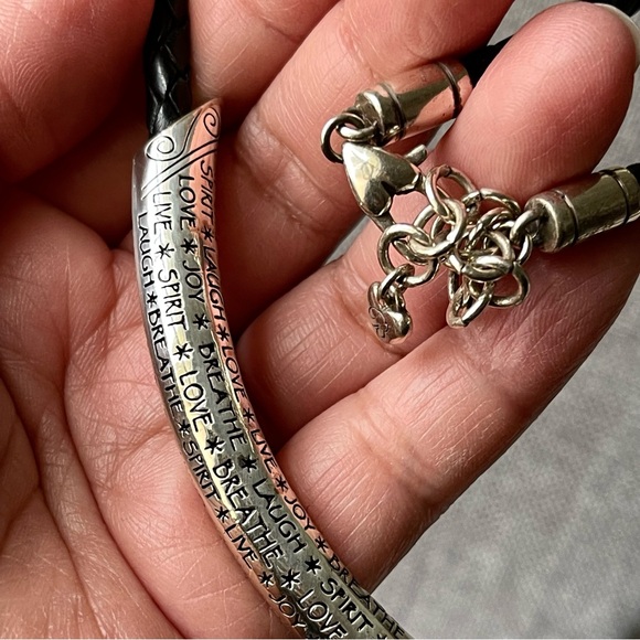 BRIGHTON Braided Leather Scrolled Bar Live Love Laugh Joy Spirit Breathe Choker - Picture 4 of 9